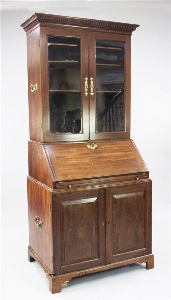 A George III mahogany bureau bookcase, H.6ft 7in.